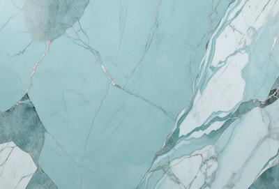 The primary subject of the image is a marble tile with a blue and white color scheme. The setting is a bathroom, as indicated by the presence of a marble countertop. The visual style is a close-up of the marble tile, showcasing its intricate design and texture. The colors and mood of the image are predominantly blue and white, creating a clean and elegant atmosphere.