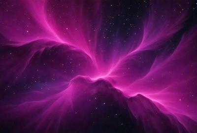 The primary subject of the image is a purple, pink, and blue nebula, which is a swirling mass of gas and dust in space. The setting is a dark, starry sky, with the nebula as the main focus. The visual style is a digital art or illustration, creating a vibrant and colorful scene. The dominant colors are purple, pink, and blue, giving the image a lively and energetic atmosphere.