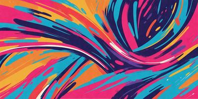The primary subject of the image is a colorful, abstract painting featuring a swirling design. The setting is a canvas, and the visual style is a combination of digital art and illustration. The dominant colors in the painting are pink, blue, and orange, creating a vibrant and lively atmosphere.