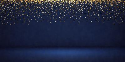 The primary subject of the image is a blue background with a pattern of yellow dots. The setting appears to be a dark room, and the visual style is a close-up of the blue background with the yellow dots. The colors and mood of the image are predominantly dark and moody, with the yellow dots providing a contrasting and somewhat luminous element.