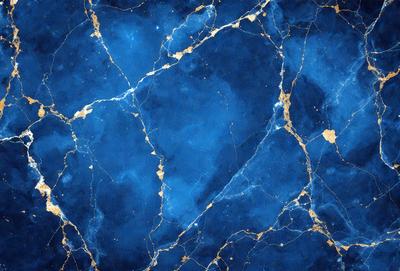 The primary subject of the image is a blue marble wall with gold veins. The setting is a room with a blue marble wall as the main focus. The visual style is a photo of the marble wall, showcasing its unique texture and design. The dominant colors are blue and gold, creating a sense of luxury and elegance.