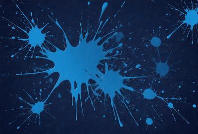 The primary subject of the image is a blue splash of paint, which is the main object, scene, or focus of the image. The setting or background is a dark blue surface, which creates a contrast with the blue splash. The visual style of the image is a digital art or illustration, as it appears to be a digital painting or drawing. The colors and mood of the image are predominantly blue, creating a calm and serene atmosphere.