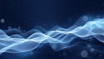 The primary subject of the image is a blue wave, which is the main object, scene, or focus of the image. The setting or background is a dark blue sky, and the visual style is a digital art or illustration. The dominant colors are blue and white, creating a calm and serene atmosphere.