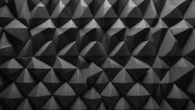 The primary subject of the image is a black and white patterned wall. The setting is a black background, and the visual style appears to be a combination of a photo and digital art. The dominant colors are black and white, creating a bold and striking atmosphere.