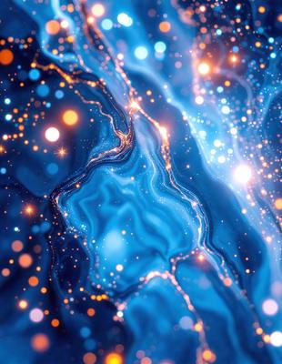 The primary subject of the image is a blue, swirling, and glowing background with a few bright stars. The setting appears to be a space-like environment, possibly a galaxy or a nebula. The visual style of the image is a combination of digital art and illustration, creating a vibrant and dynamic scene. The dominant colors in the image are blue and white, with the blue background and the white stars, which contribute to a serene and celestial atmosphere.