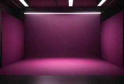 The primary subject of the image is a large, empty room with a purple wall. The setting is a room with a purple wall, and the visual style is a photo. The room appears to be a large, empty space with a purple background, giving it a somewhat moody atmosphere.