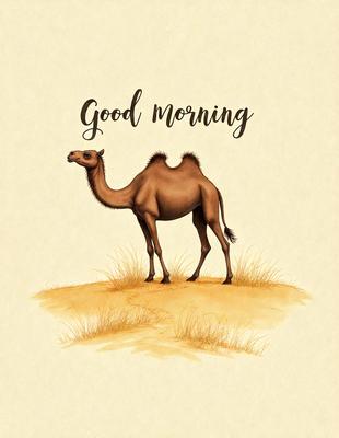 The primary subject of the image is a camel standing in a desert-like environment. The setting includes a sandy surface and a dry grass field. The visual style of the image is a combination of a photo and a drawing, creating a unique and artistic representation of the camel. The colors and mood of the image are predominantly warm and dry, reflecting the desert landscape.