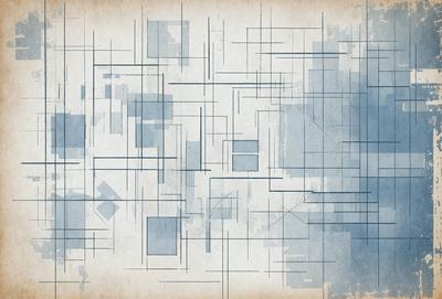 The primary subject of the image is a blue and white patterned wallpaper. The setting is a room with a blue and white color scheme. The visual style is a combination of digital art and illustration. The dominant colors are blue and white, creating a calm and soothing atmosphere.