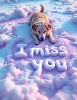 The primary subject of the image is a dog lying on a pink and white surface, which appears to be a frosty or icy surface. The setting is a snowy environment, with the dog being the main focus of the scene. The visual style of the image is a combination of photo and digital art, creating a unique and eye-catching effect. The dominant colors in the image are pink and white, giving the scene a warm and inviting atmosphere.