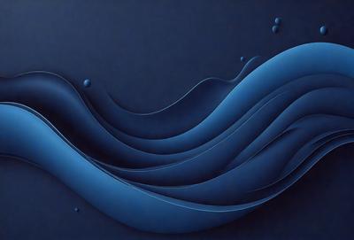 The primary subject of the image is a blue wave, which is the main object, scene, or focus of the image. The setting or background is a dark blue surface, which provides a contrasting backdrop for the wave. The visual style of the image is digital art, as it is a computer-generated representation of a wave. The dominant colors in the image are blue and black, creating a calm and serene atmosphere.
