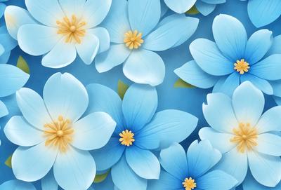 The primary subject of the image is a close-up of a flower, which is the main object of the scene. The setting is a blue background, which creates a visually appealing contrast with the flower. The visual style of the image is a digital art or illustration, as it is a detailed and well-rendered flower. The dominant colors in the image are blue and white, giving it a calm and serene atmosphere.