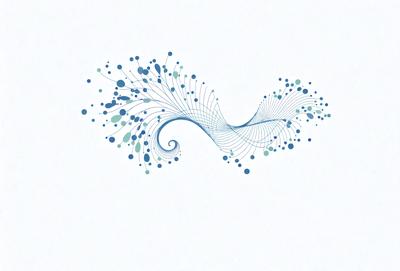 The primary subject of the image is a blue and white swirl pattern. The setting is a white background, and the visual style is a digital art or illustration. The dominant colors are blue and white, creating a calm and soothing atmosphere.