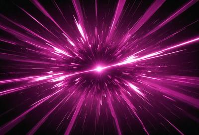 The primary subject of the image is a bright pink light, which appears to be a neon light or a purple light streak. The light is the main focus of the image, and it is set against a dark background. The visual style of the image is a close-up of the light, which creates a striking contrast between the light and the darkness. The colors and mood of the image are predominantly pink and purple, giving the image a vibrant and energetic atmosphere.
