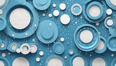 The primary subject of the image is a blue background with a variety of white circles and blue circles scattered throughout the scene. The circles are of different sizes and are arranged in a visually appealing manner. The setting appears to be a creative and artistic environment, possibly a design or art project. The visual style of the image is a combination of digital art and illustration, creating a unique and eye-catching pattern. The colors and mood of the image are predominantly blue and white, giving it a calm and serene