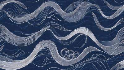 The primary subject of the image is a blue ocean with white waves. The setting is the ocean, and the visual style is a digital art or illustration. The dominant colors are blue and white, creating a serene and calming atmosphere.