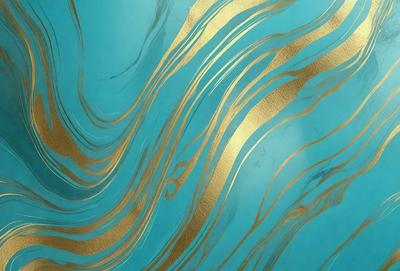 The primary subject of the image is a blue and gold swirl pattern. The setting is a blue background, and the visual style appears to be a digital art or illustration. The dominant colors are blue and gold, creating a sense of depth and elegance in the design.