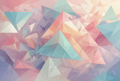 The primary subject of the image is a colorful, geometric pattern made up of triangles. The setting is a pink and blue background, which adds to the vibrant and lively atmosphere of the scene. The visual style is a combination of digital art and illustration, creating a unique and eye-catching design. The dominant colors are pink, blue, and white, which contribute to the overall mood of the image, which is cheerful and uplifting.