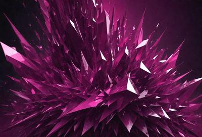 The primary subject of the image is a large, purple, three-dimensional structure that resembles a crystal or a cluster of crystals. The setting is a dark background, which contrasts with the vibrant purple color of the structure. The visual style is a combination of digital art and illustration, creating a unique and intriguing image. The colors and mood of the image are predominantly purple, giving it a sense of depth and complexity.
