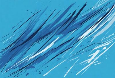 The primary subject of the image is a blue background with white and blue streaks. The setting appears to be a painting or digital artwork, as the colors and patterns are not realistic for a natural environment. The visual style is artistic, with the blue and white colors creating a sense of depth and movement. The overall atmosphere is dynamic and energetic, with the white and blue streaks adding a sense of motion and flow to the background.
