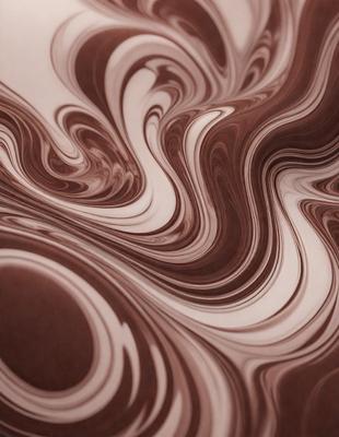 The primary subject of the image is a close-up of a swirling pattern, which appears to be a marbled or textured surface. The setting is a room with a brown table, and the visual style is a combination of a photo and digital art. The colors and mood of the image are predominantly brown and black, creating a sense of depth and intricacy in the swirling pattern.