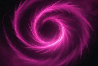 The primary subject of the image is a large, pink, swirling vortex. The setting is a dark background, which contrasts with the bright pink color of the vortex. The visual style appears to be a digital art or illustration, as the swirl is depicted in a detailed and intricate manner. The colors and mood of the image are predominantly pink, creating a sense of warmth and energy.