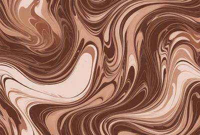 The primary subject of the image is a close-up of a chocolate-colored pattern, which appears to be a swirling, flowing design. The setting is a surface with a brown color, possibly a wall or a table. The visual style of the image is a combination of a photo and a digital art, illustration, or drawing. The dominant colors in the image are brown and black, creating a rich and visually appealing atmosphere.