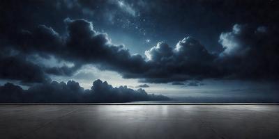 The primary subject of the image is a cloudy night sky. The setting is a dark, cloudy night with a few stars visible in the sky. The visual style is a photo, capturing the beauty of the night sky. The colors and mood are dark and moody, with the clouds and night sky creating a dramatic atmosphere.