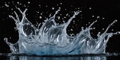 The primary subject of the image is a splash of water, which appears to be a digital art or illustration. The setting is a dark background, and the visual style gives the impression of a painting or a water splash. The dominant colors are blue and white, creating a calm and serene atmosphere.