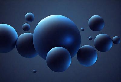 The primary subject of the image is a blue, round, and somewhat abstract shape, which appears to be a sphere or a bubble. The setting is a dark background, which contrasts with the blue shape. The visual style is a combination of digital art and illustration, creating a unique and intriguing appearance. The dominant colors are blue and black, giving the image a calm and serene atmosphere.