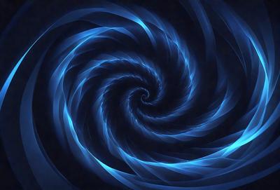 The primary subject of the image is a spiral pattern, which is the main object, scene, or focus of the image. The spiral pattern is set against a dark blue background, creating a striking contrast. The visual style of the image is digital art, as it appears to be a digital illustration or a digital drawing. The dominant colors in the image are blue and black, giving it a moody and dramatic atmosphere.