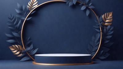 The primary subject of the image is a blue wall with a gold frame. The setting is a room with a blue background, and the visual style is a photo. The colors and mood of the image are predominantly blue and calm, creating a serene atmosphere.