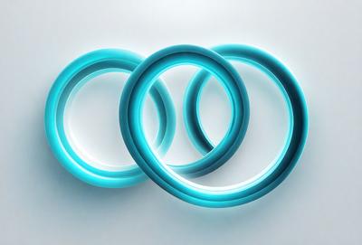 The primary subject of the image is a set of three blue rings. They are placed on a white background, which creates a striking contrast between the rings and the background. The visual style of the image is a close-up of the rings, showcasing their unique design and color. The overall atmosphere of the image is modern and minimalistic, with the blue rings serving as the focal point.