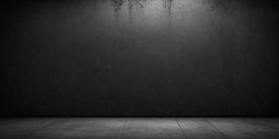 The primary subject of the image is a black wall with a gray background. The setting is a room with a black wall, and the visual style is a black and white photo. The dominant colors are black and gray, creating a moody atmosphere.