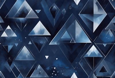 The primary subject of the image is a blue and white geometric pattern, which is the main focus of the image. The setting is a dark blue background, creating a contrasting and dramatic effect. The visual style is a combination of digital art and illustration, with the geometric shapes and patterns giving the image a modern and artistic appearance. The colors and mood of the image are predominantly blue and white, with a sense of depth and complexity in the geometric shapes.