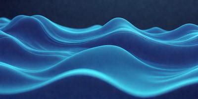 The primary subject of the image is a blue wave, which is the main focus of the scene. The setting is a dark blue background, creating a contrasting effect with the wave. The visual style is a digital art or illustration, as the wave appears to be a digital representation of a wave. The dominant colors are blue and black, giving the image a calm and serene atmosphere.