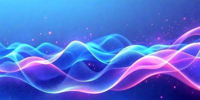 The primary subject of the image is a blue and pink wave pattern, which appears to be a digital art or illustration. The setting is a blue background, and the visual style is a combination of digital art and illustration. The dominant colors are blue and pink, creating a vibrant and lively atmosphere.