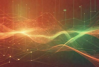 The primary subject of the image is a colorful, abstract graphic design featuring a mix of red, green, and yellow colors. The setting is a dark background, which contrasts with the vibrant colors of the design. The visual style is a combination of digital art and illustration, creating a unique and eye-catching pattern. The overall atmosphere is energetic and lively, with the colors and design elements working together to create a dynamic and engaging visual experience.