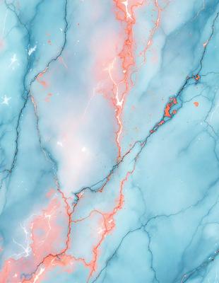 The primary subject of the image is a blue and white marble-like surface with a red streak running through it. The setting is a blue and white marble-like surface with a red streak running through it. The visual style is a digital art, illustration, or drawing. The colors and mood are predominantly blue and white with a touch of red, creating a sense of depth and contrast.