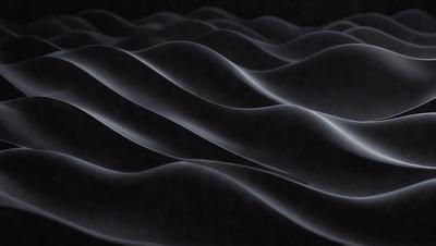 The primary subject of the image is a series of waves, which are the main objects in the scene. The setting is a dark background, which creates a moody atmosphere. The visual style is a combination of photo and digital art, as the waves are depicted in a patterned manner. The dominant colors are black and white, with the waves being the main focus of the image.