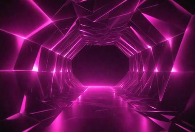 The primary subject of the image is a pink tunnel with a purple light illuminating it. The setting is a dark room, and the visual style appears to be a digital art or illustration. The dominant colors in the image are pink and purple, creating a warm and inviting atmosphere.