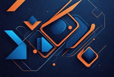 The primary subject of the image is a blue and orange geometric design. The setting is a dark blue background, which contrasts with the bright colors of the design. The visual style is a combination of digital art and illustration, creating a unique and eye-catching pattern. The dominant colors are blue and orange, giving the design a vibrant and energetic atmosphere.