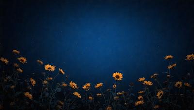 Primary subject: Yellow flowers
Setting/background: A dark blue sky
Visual style: Digital art
Colors and mood: The flowers are bright yellow, and the overall atmosphere is serene and peaceful.
