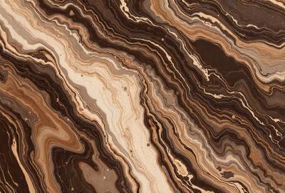 The primary subject of the image is a close-up of a marble slab with a unique and intricate pattern. The setting is a natural environment, with the marble slab being the main focus of the scene. The visual style is a close-up of the marble, showcasing its texture and patterns. The colors and mood of the image are predominantly earthy tones, giving it a natural and timeless appearance.