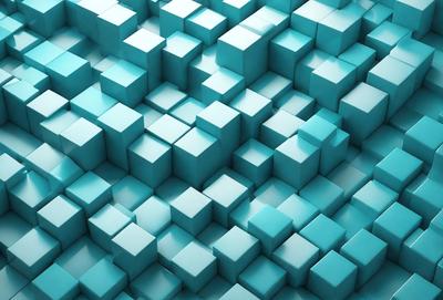 The primary subject of the image is a blue and white checkered pattern. The setting is a blue background, and the visual style is a digital art or illustration. The dominant colors are blue and white, creating a calm and soothing atmosphere.