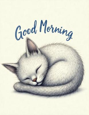 The primary subject of the image is a white cat sleeping. The cat is curled up and appears to be resting comfortably. The setting is a white background, which provides a clean and simple backdrop for the cat. The visual style is a digital art or illustration, as the cat is depicted in a detailed and artistic manner. The colors and mood of the image are predominantly white, giving it a calm and peaceful atmosphere.