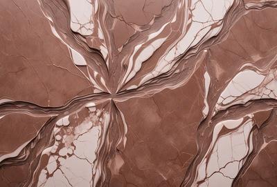 The primary subject of the image is a close-up of a marble wall with a patterned texture. The setting is a room with a marble surface, and the visual style is a combination of a photo and digital art. The colors and mood of the image are predominantly brown and earthy, giving it a natural and elegant appearance.
