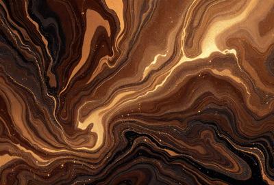 The primary subject of the image is a close-up of a brown and black marbled surface, possibly a piece of wood or a stone. The setting appears to be a natural environment, with the marbled surface being the main focus of the image. The visual style is a close-up, which emphasizes the intricate patterns and textures of the marbled surface. The colors and mood of the image are predominantly brown and black, giving it a rich and earthy appearance.