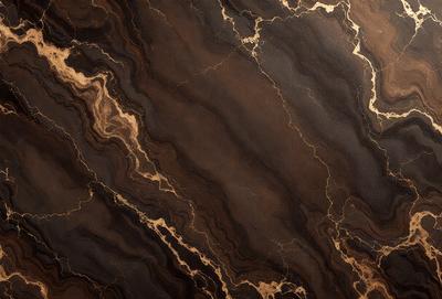 The primary subject of the image is a close-up of a marble surface with a gold-like pattern. The setting is a dark room, and the visual style appears to be a photo. The colors and mood of the image are dark and moody, with the gold-like pattern adding a touch of elegance and sophistication.