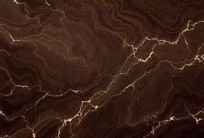 The primary subject of the image is a close-up of a marble countertop with a gold-like pattern. The setting is a kitchen, and the visual style is a photo. The countertop has a brown and gold color scheme, giving it a warm and luxurious appearance.