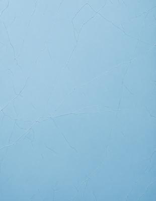 The primary subject of the image is a blue wall with a cracked and peeling surface. The setting is a room with a blue background. The visual style is a close-up of the wall, showcasing the peeling paint and cracks. The colors and mood of the image are predominantly blue, with a slightly distressed and aged appearance due to the peeling paint and cracks.